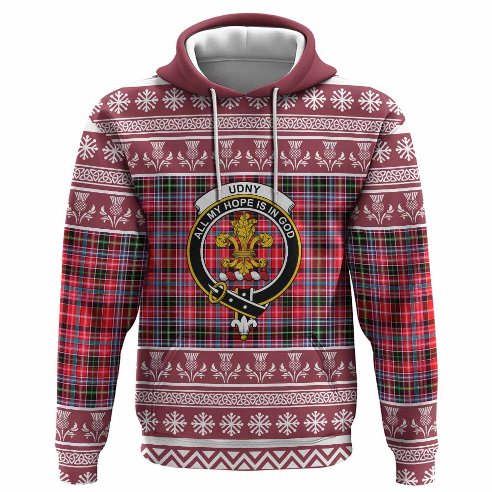 Udny Clan Tartan Christmas Hoodie with Family Crest - Tartan Vibes Clothing