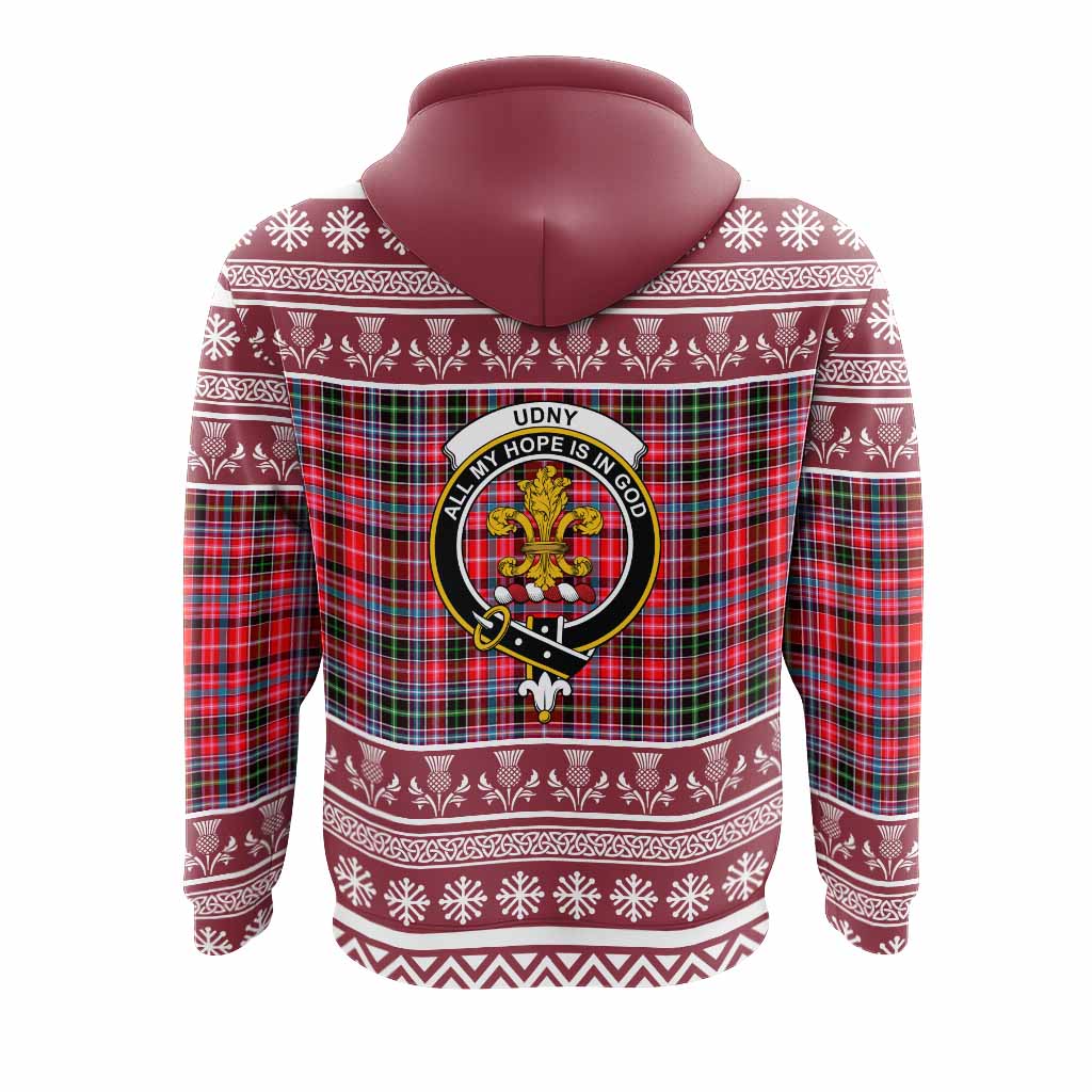 Udny Clan Tartan Christmas Hoodie with Family Crest - Tartan Vibes Clothing