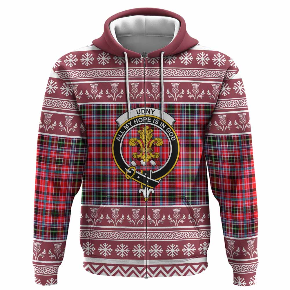 Udny Clan Tartan Christmas Hoodie with Family Crest - Tartan Vibes Clothing