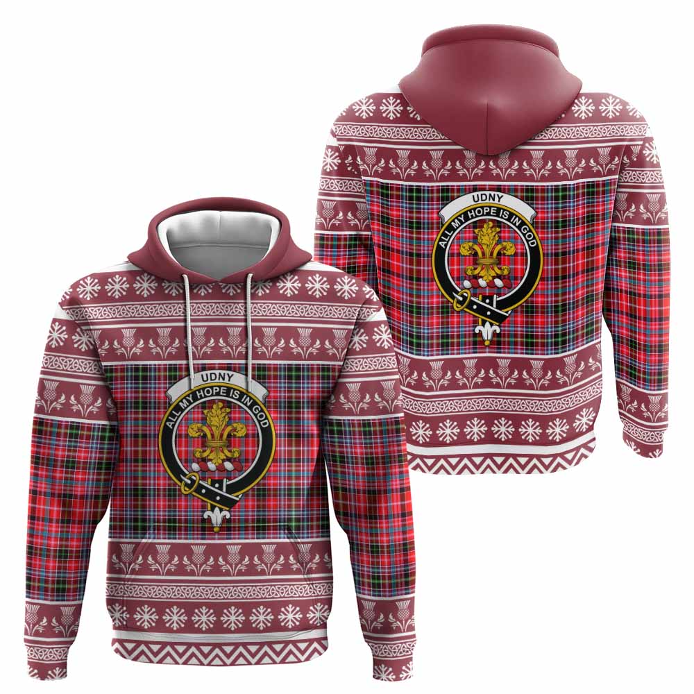 Udny Clan Tartan Christmas Hoodie with Family Crest - Tartan Vibes Clothing