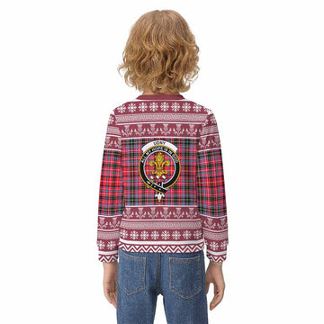 Udny Clan Tartan Christmas Kid Ugly Sweatshirt with Family Crest - Tartan Vibes Clothing