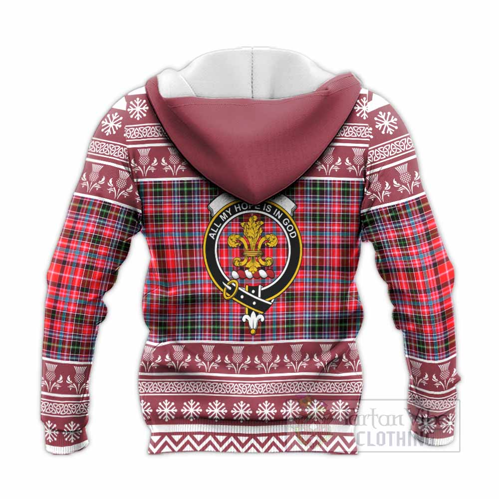 Udny Clan Tartan Christmas Knitted Hoodie with Family Crest - Tartan Vibes Clothing