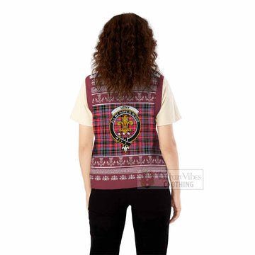 Udny Clan Tartan Christmas Knitted V-Neck Vest with Family Crest