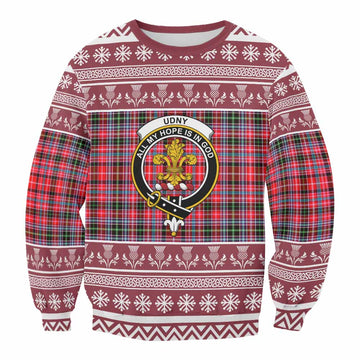 Udny Clan Tartan Christmas Sweatshirt with Family Crest - Tartan Vibes Clothing