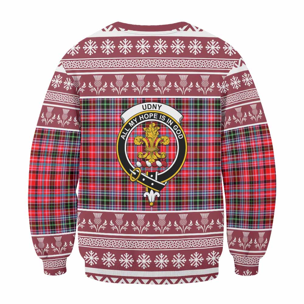 Udny Clan Tartan Christmas Sweatshirt with Family Crest - Tartan Vibes Clothing