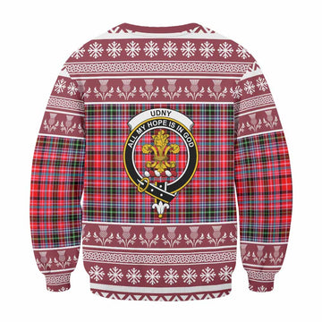 Udny Clan Tartan Christmas Sweatshirt with Family Crest - Tartan Vibes Clothing