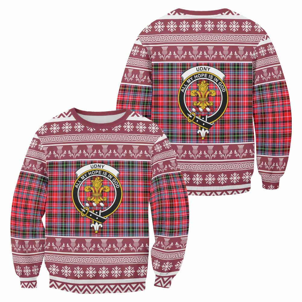 Udny Clan Tartan Christmas Sweatshirt with Family Crest - Tartan Vibes Clothing