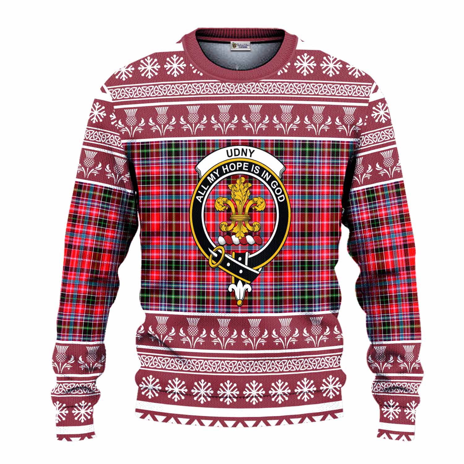 Udny Clan Tartan Christmas Ugly Sweater with Family Crest - Tartan Vibes Clothing