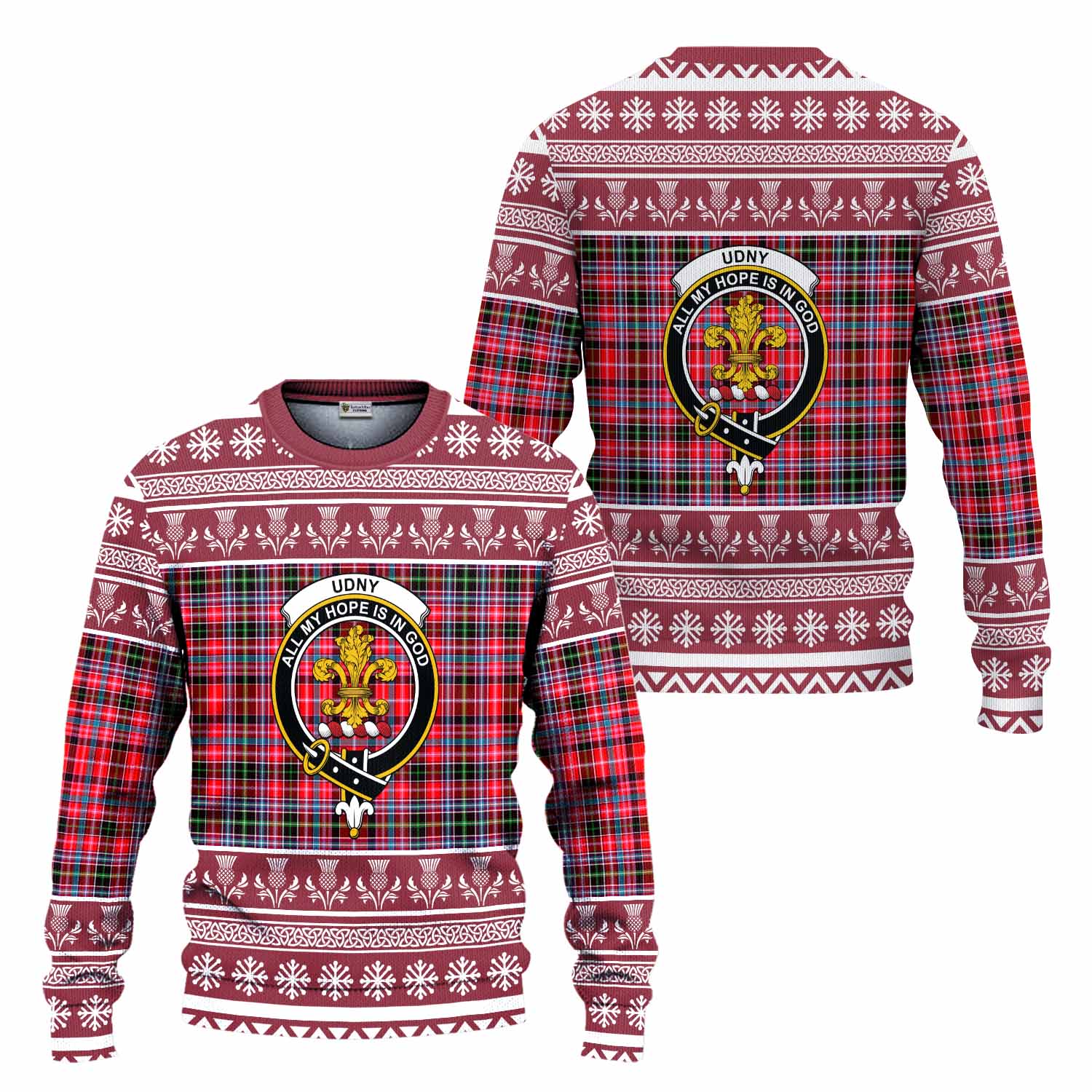 Udny Clan Tartan Christmas Ugly Sweater with Family Crest - Tartan Vibes Clothing