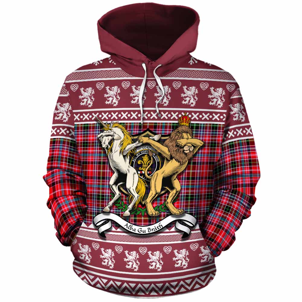 Udny Clan Tartan Crest Christmas Cotton Hoodie Coat of Arms Funny Style - Tartan Vibes Clothing