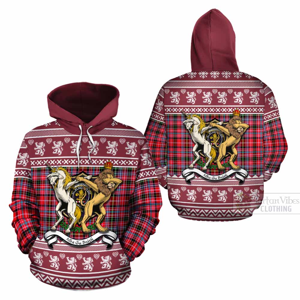 Udny Clan Tartan Crest Christmas Cotton Hoodie Coat of Arms Funny Style - Tartan Vibes Clothing