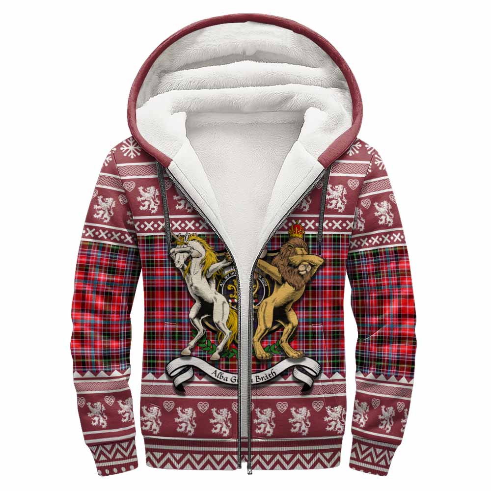 Udny Clan Tartan Crest Christmas Fleece Hoodie Coat of Arms Funny Style - Tartan Vibes Clothing