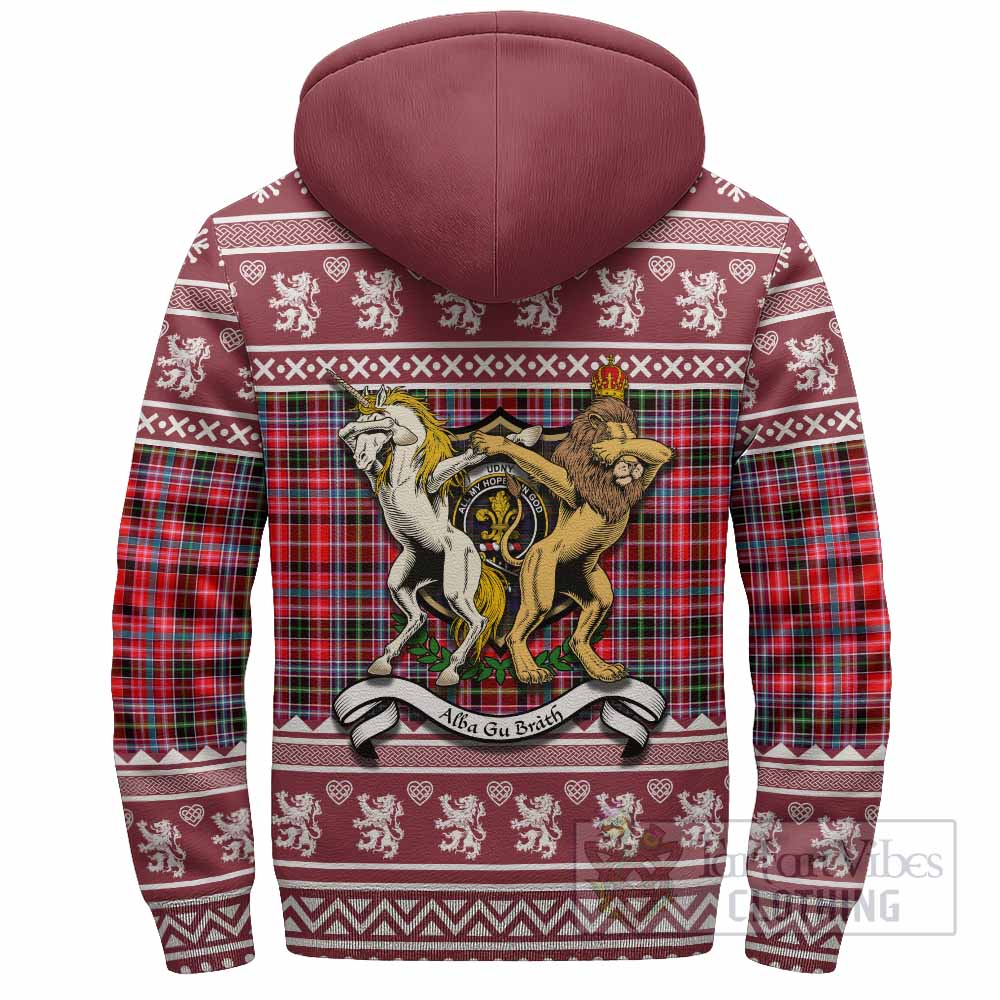 Udny Clan Tartan Crest Christmas Fleece Hoodie Coat of Arms Funny Style - Tartan Vibes Clothing