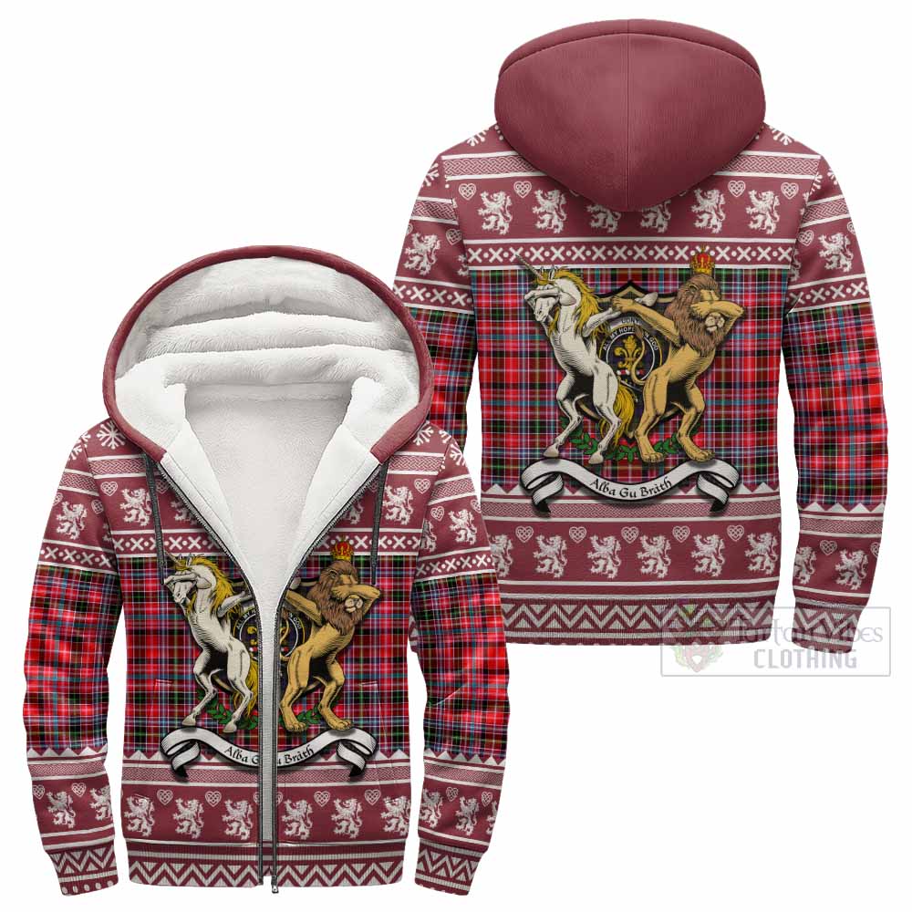 Udny Clan Tartan Crest Christmas Fleece Hoodie Coat of Arms Funny Style - Tartan Vibes Clothing