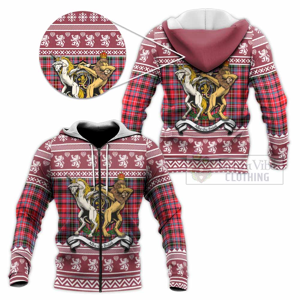 Udny Clan Tartan Crest Christmas Knitted Hoodie Coat of Arms Funny Style - Tartan Vibes Clothing