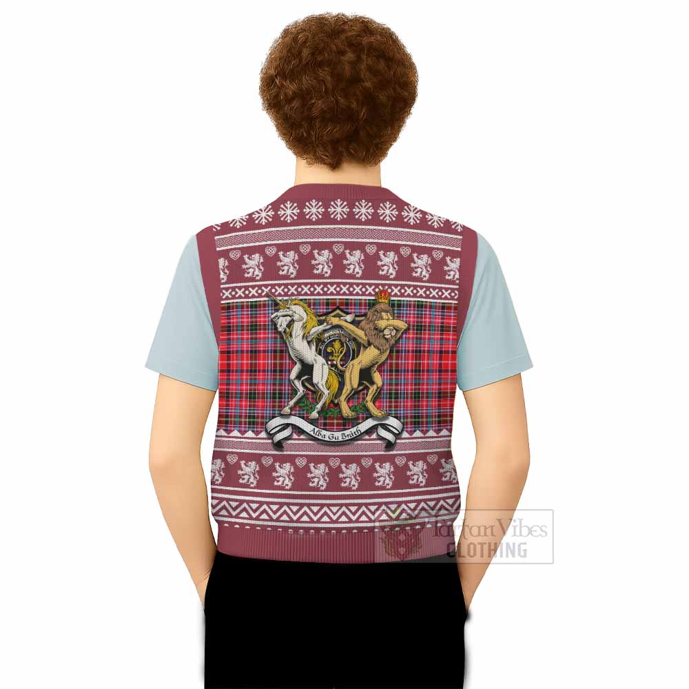 Udny Clan Tartan Crest Christmas Knitted V-Neck Vest Coat of Arms Funny Style - Tartan Vibes Clothing