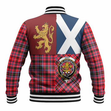 Udny Crest Tartan Baseball Jacket with Lion Rampant Saltire Style