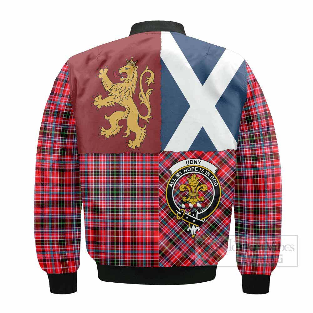 Udny Crest Tartan Bomber Jacket with Lion Rampant Saltire Style