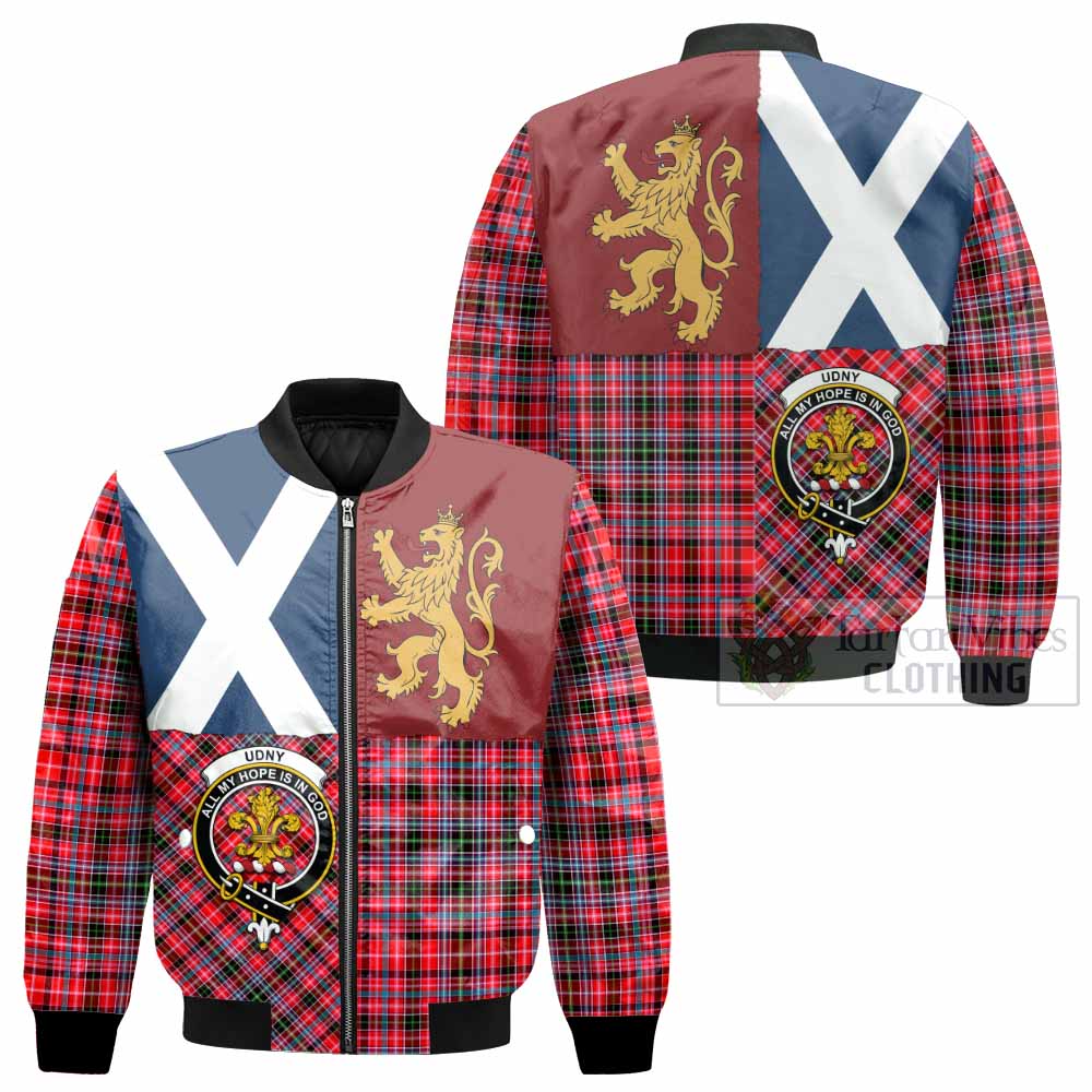 Udny Crest Tartan Bomber Jacket with Lion Rampant Saltire Style
