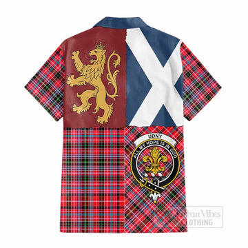 Udny Crest Tartan Cotton Hawaiian Shirt with Lion Rampant Saltire Style - Tartan Vibes Clothing