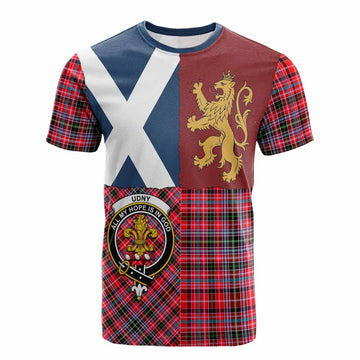 Udny Crest Tartan Cotton T-shirt with Lion Rampant Saltire Style - Tartan Vibes Clothing