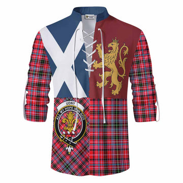 Udny Crest Tartan Ghillie Shirt with Lion Rampant Saltire Style - Tartan Vibes Clothing