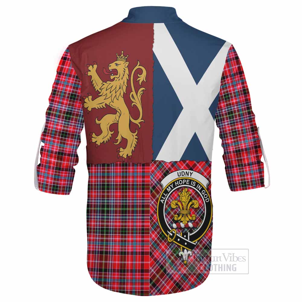 Udny Crest Tartan Ghillie Shirt with Lion Rampant Saltire Style - Tartan Vibes Clothing