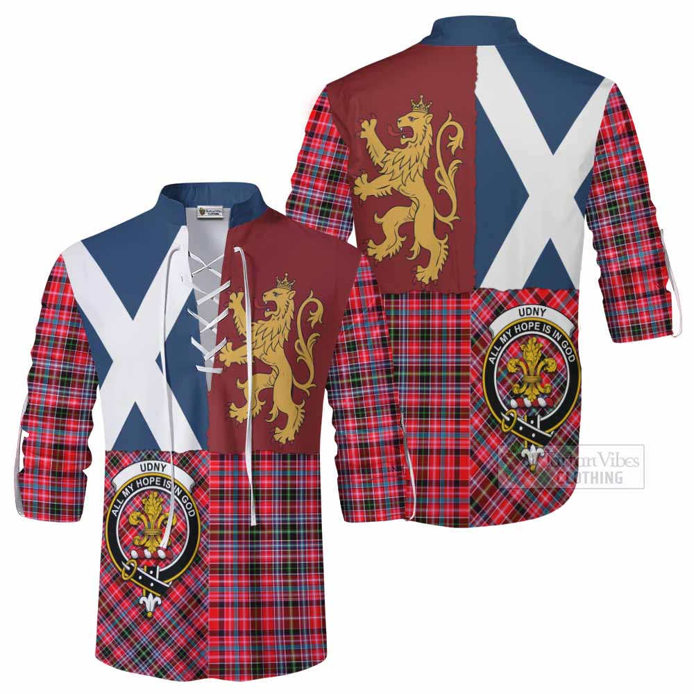 Udny Crest Tartan Ghillie Shirt with Lion Rampant Saltire Style - Tartan Vibes Clothing