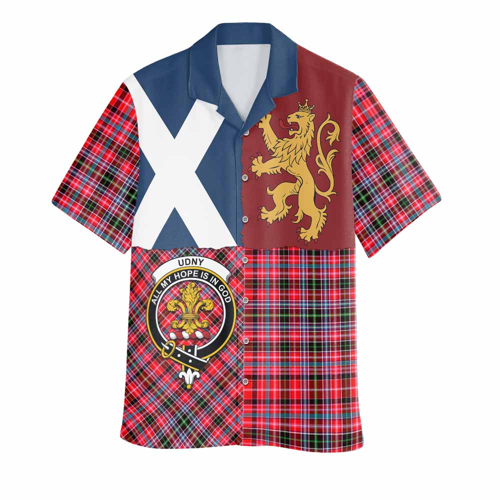 Udny Crest Tartan Hawaiian Shirt with Lion Rampant Saltire Style