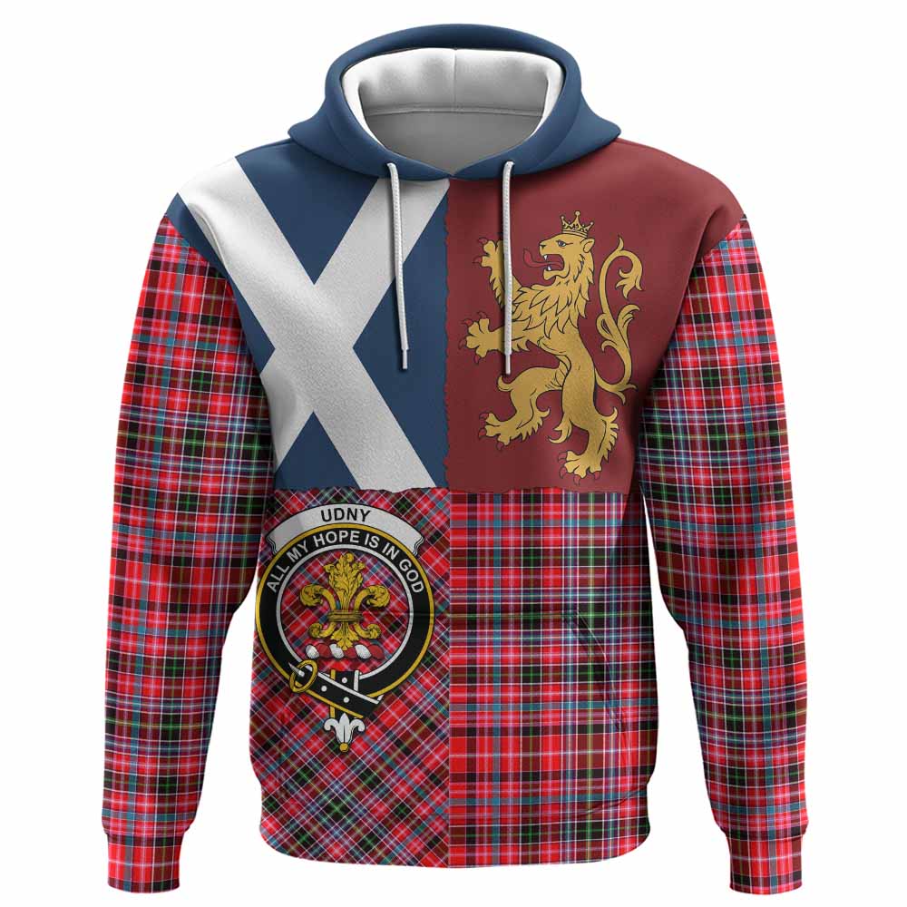 Udny Crest Tartan Hoodie with Lion Rampant Saltire Style