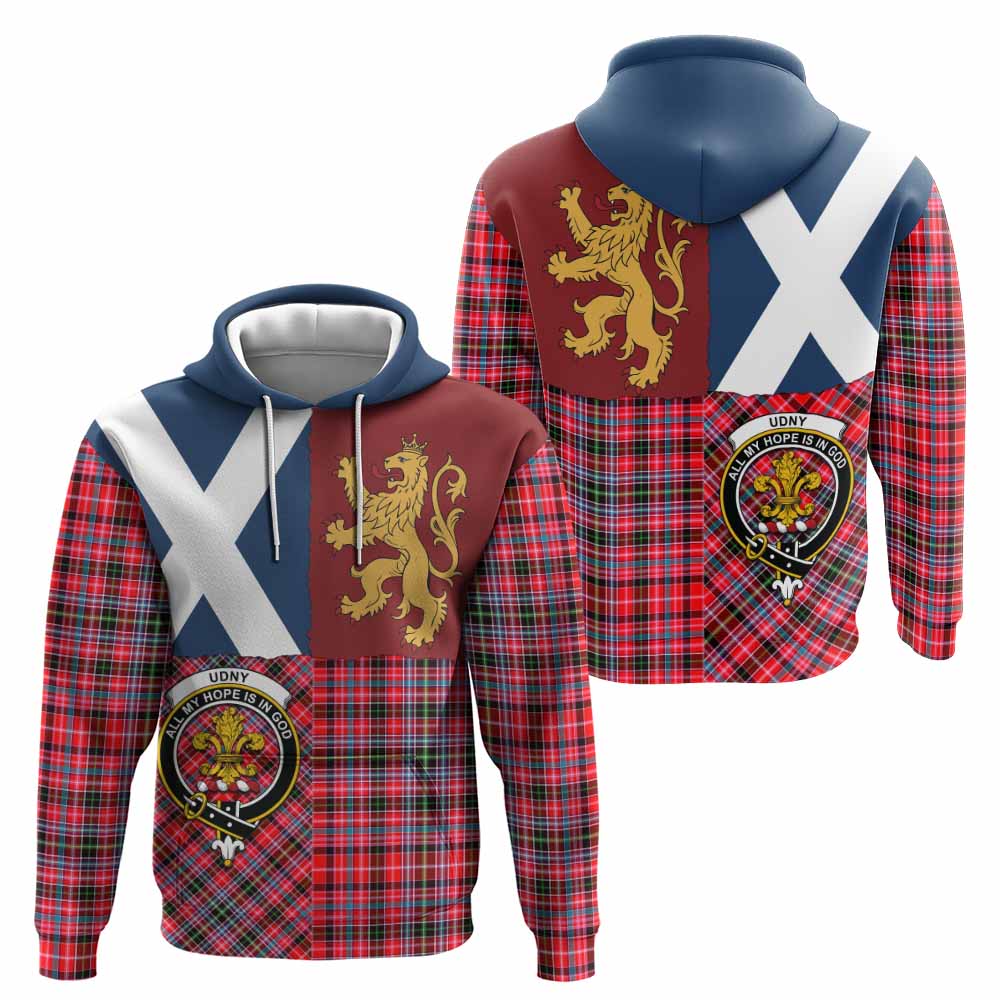 Udny Crest Tartan Hoodie with Lion Rampant Saltire Style