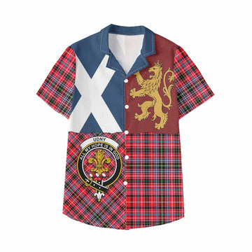 Udny Crest Tartan Kid Hawaiian Shirt with Lion Rampant Saltire Style - Tartan Vibes Clothing
