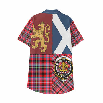 Udny Crest Tartan Kid Hawaiian Shirt with Lion Rampant Saltire Style - Tartan Vibes Clothing