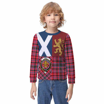 Udny Crest Tartan Kid Knitted Sweatshirt with Lion Rampant Saltire Style - Tartan Vibes Clothing