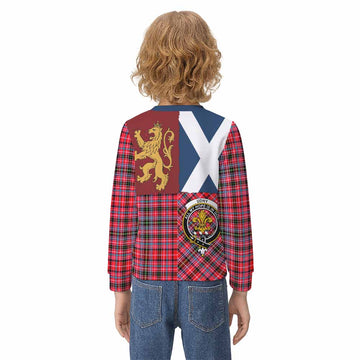 Udny Crest Tartan Kid Knitted Sweatshirt with Lion Rampant Saltire Style - Tartan Vibes Clothing