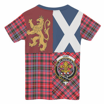 Udny Crest Tartan Kid T-shirt with Lion Rampant Saltire Style - Tartan Vibes Clothing