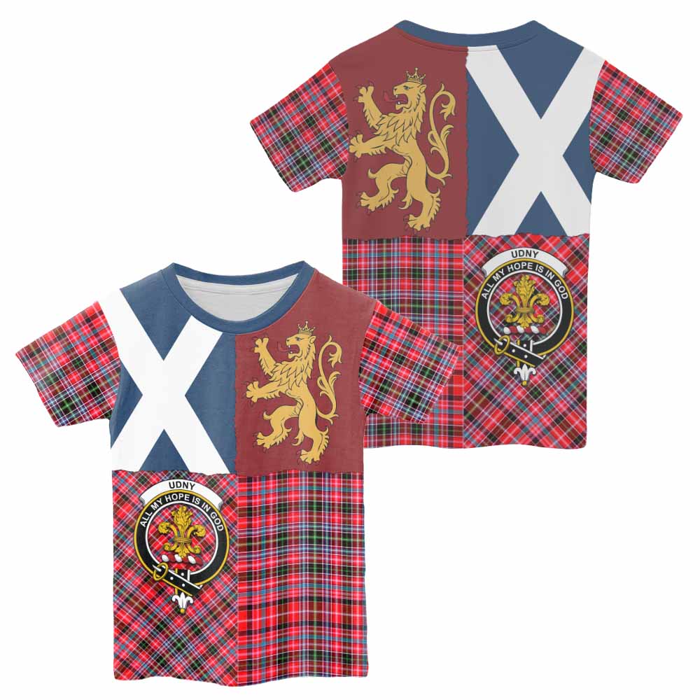 Udny Crest Tartan Kid T-shirt with Lion Rampant Saltire Style - Tartan Vibes Clothing