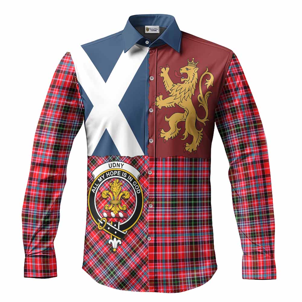 Udny Crest Tartan Long Sleeve Button Shirts with Lion Rampant Saltire Style