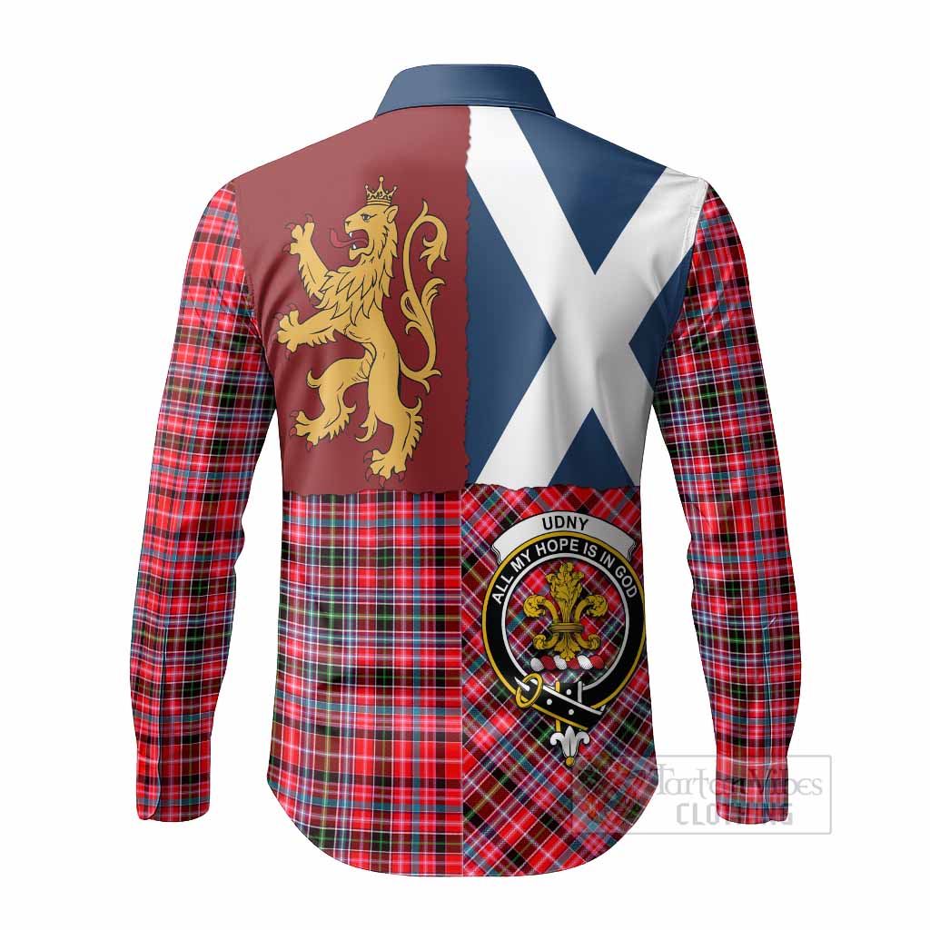 Udny Crest Tartan Long Sleeve Button Shirts with Lion Rampant Saltire Style