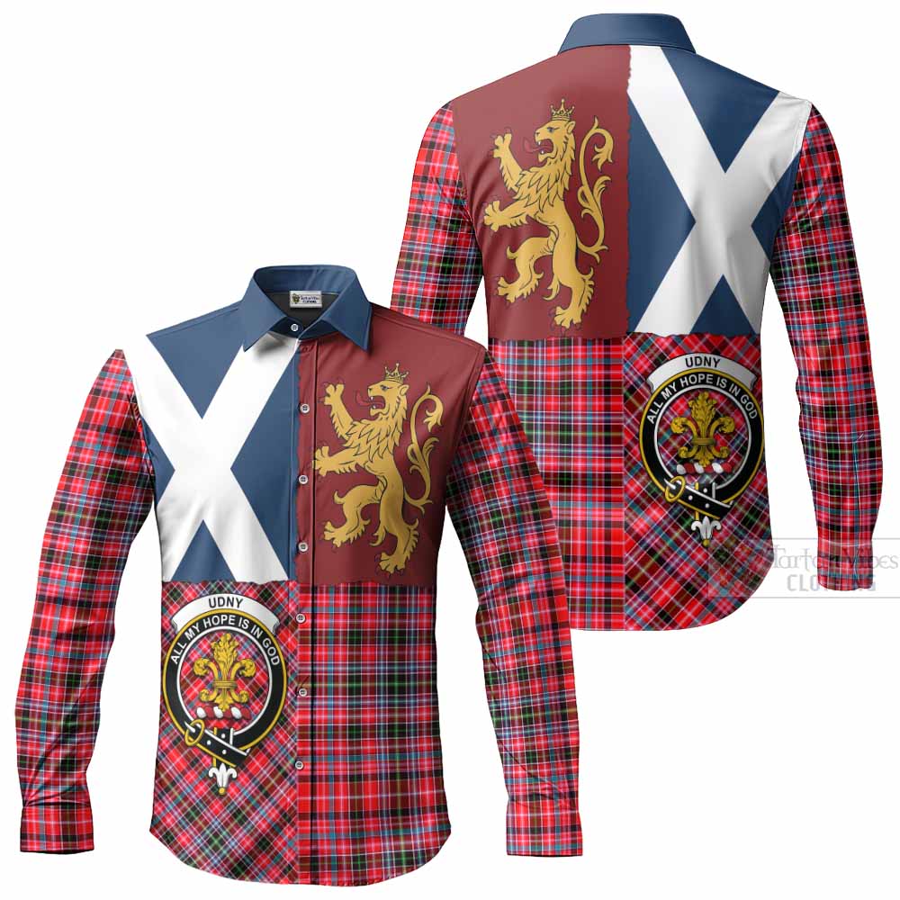 Udny Crest Tartan Long Sleeve Button Shirts with Lion Rampant Saltire Style