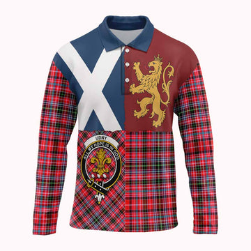 Udny Crest Tartan Long Sleeve Polo Shirt with Lion Rampant Saltire Style