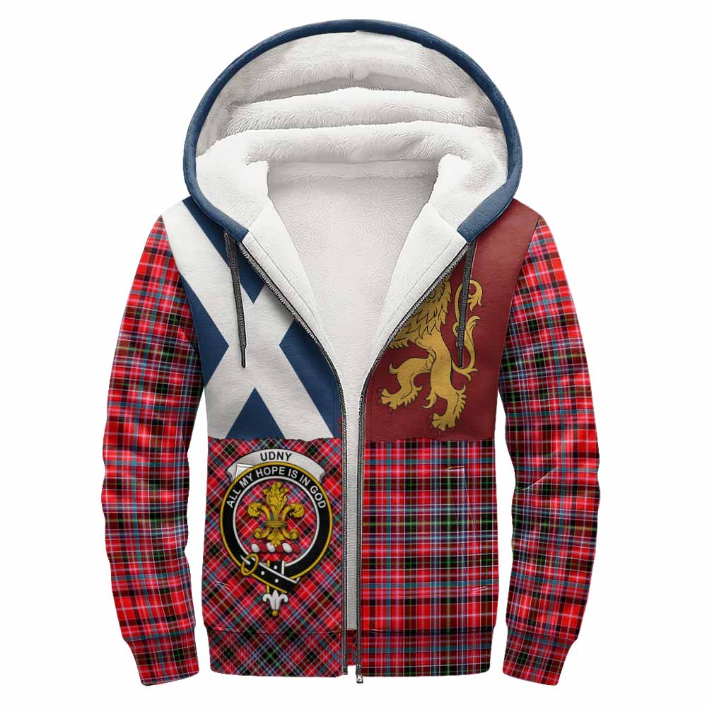 Udny Crest Tartan Sherpa Hoodie with Lion Rampant Saltire Style