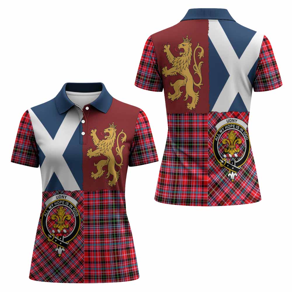 Udny Crest Tartan Women Polo Shirt with Lion Rampant Saltire Style