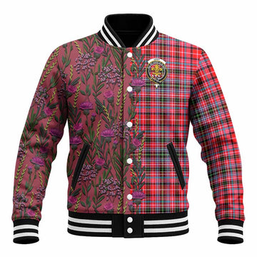 Udny Family Crest Tartan Baseball Jacket Scottish Thistle Flower Pattern Half Style - Tartan Vibes Clothing