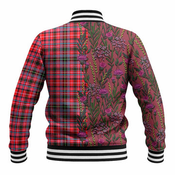 Udny Family Crest Tartan Baseball Jacket Scottish Thistle Flower Pattern Half Style - Tartan Vibes Clothing