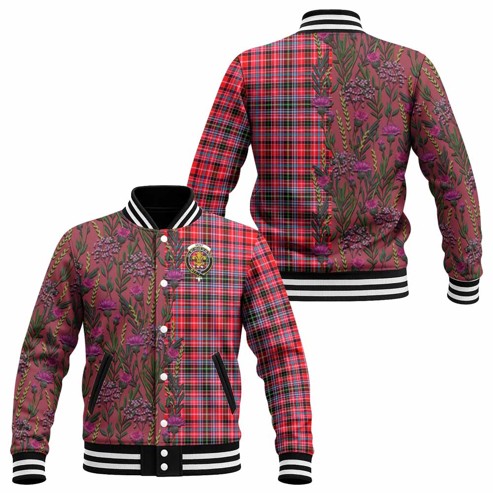 Udny Family Crest Tartan Baseball Jacket Scottish Thistle Flower Pattern Half Style - Tartan Vibes Clothing