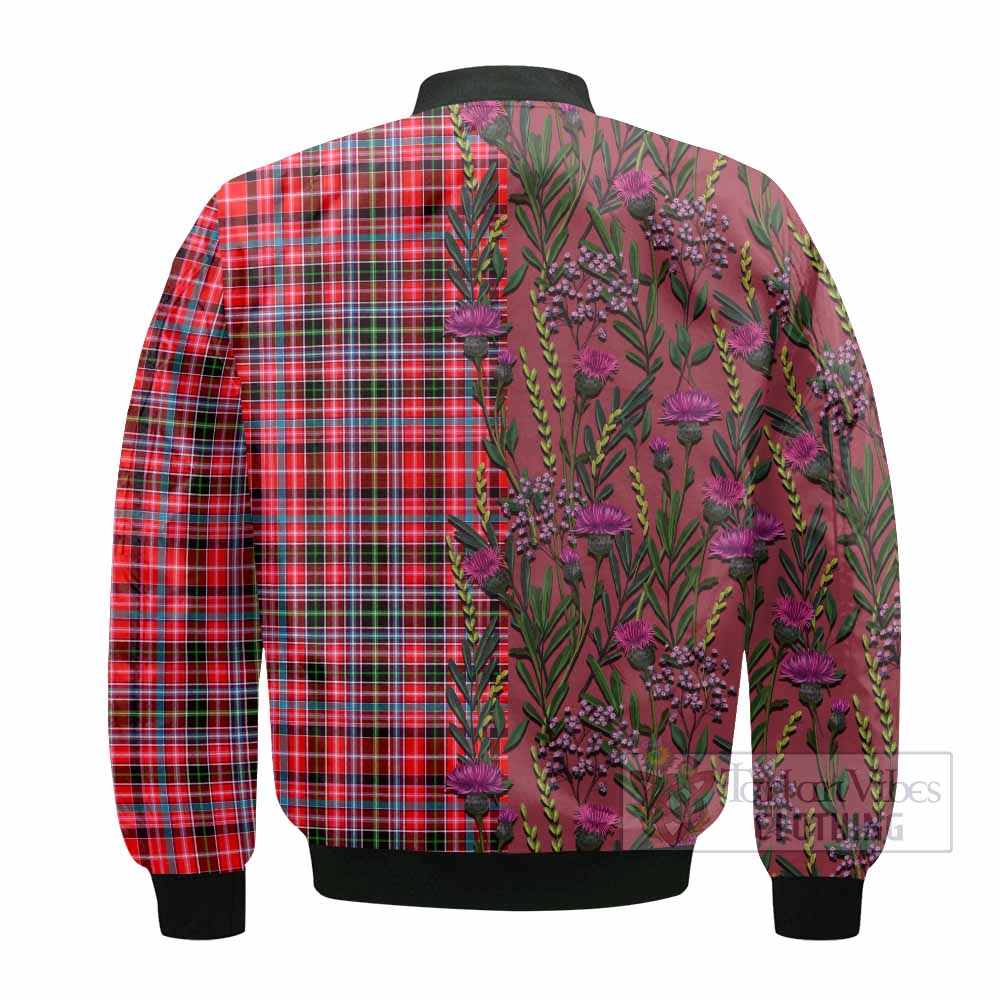 Udny Family Crest Tartan Bomber Jacket Scottish Thistle Flower Pattern Half Style - Tartan Vibes Clothing
