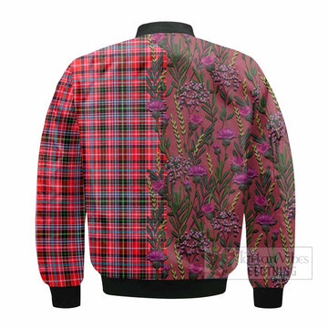 Udny Family Crest Tartan Bomber Jacket Scottish Thistle Flower Pattern Half Style - Tartan Vibes Clothing