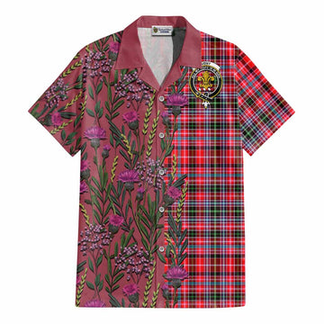 Udny Family Crest Tartan Cotton Hawaiian Shirt Scottish Thistle Flower Pattern Half Style - Tartan Vibes Clothing