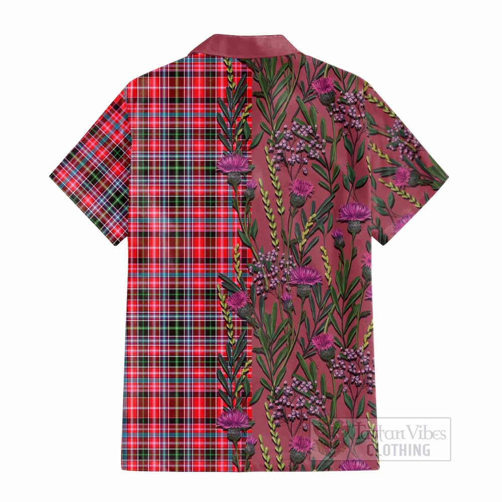 Udny Family Crest Tartan Cotton Hawaiian Shirt Scottish Thistle Flower Pattern Half Style - Tartan Vibes Clothing